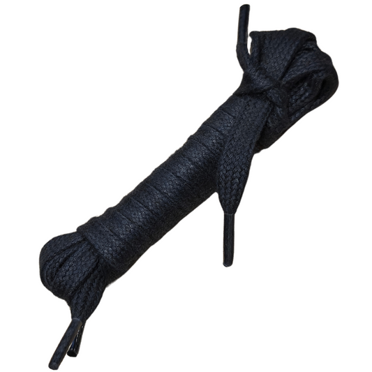 Cordones Planos de Algodón Encerado Grosor Medio 120 cm para Zapatos - Negro