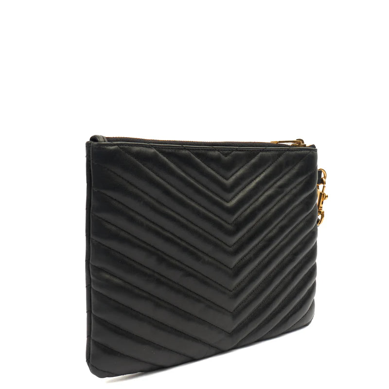 Saint Laurent Clutch Cassandre Zipped Pouch - Large en piel color negro