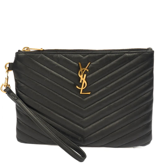 Saint Laurent Clutch Cassandre Zipped Pouch - Large en piel color negro