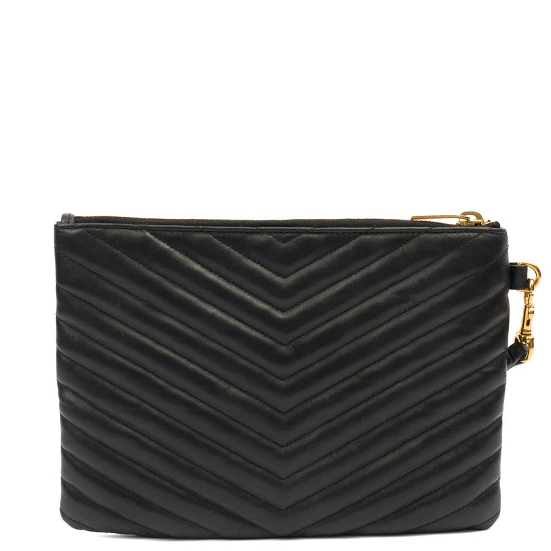 Saint Laurent Clutch Cassandre Zipped Pouch - Large en piel color negro